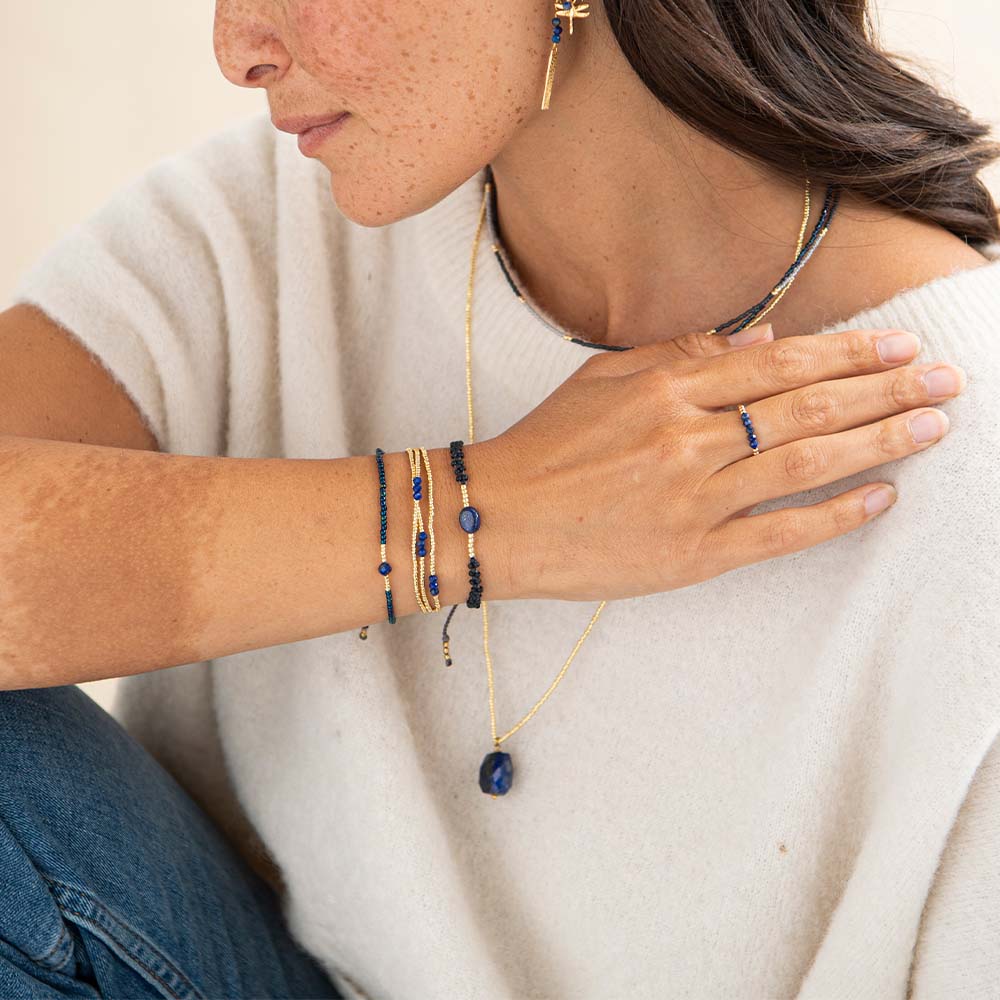 Shiny Lapis Lazuli Gold Colored Bracelet