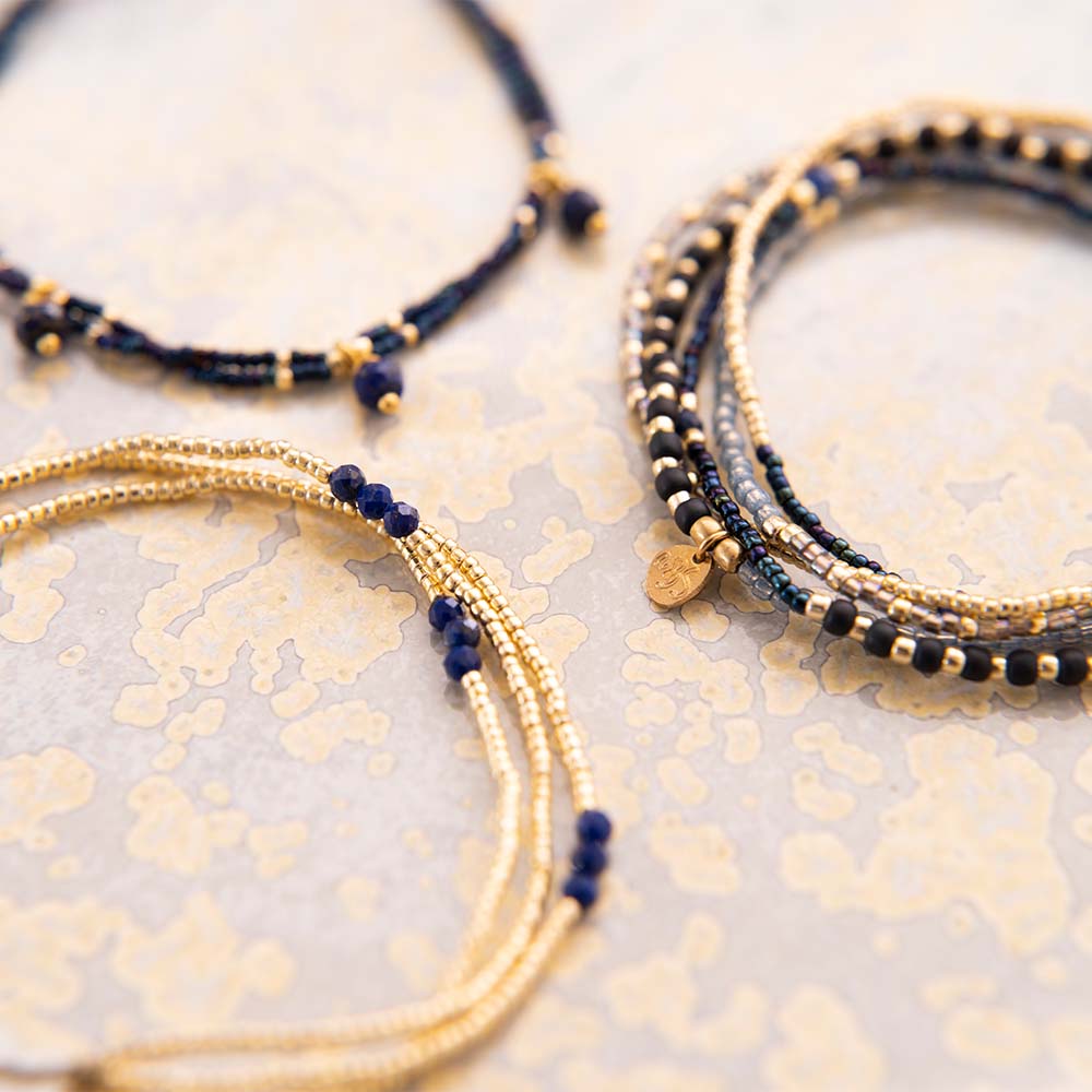 Shiny Lapis Lazuli Gold Colored Bracelet