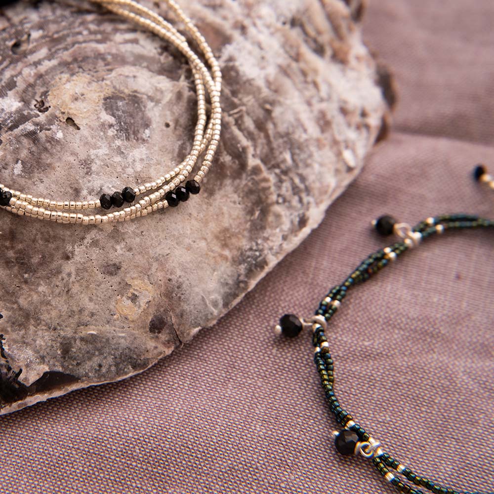 Shiny Black Onyx Silver Colored Bracelet