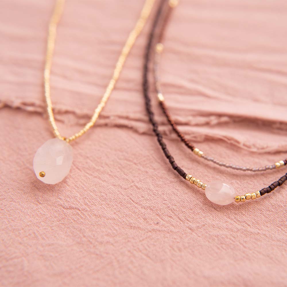 Calm Rose Quartz Gold Colored Necklace