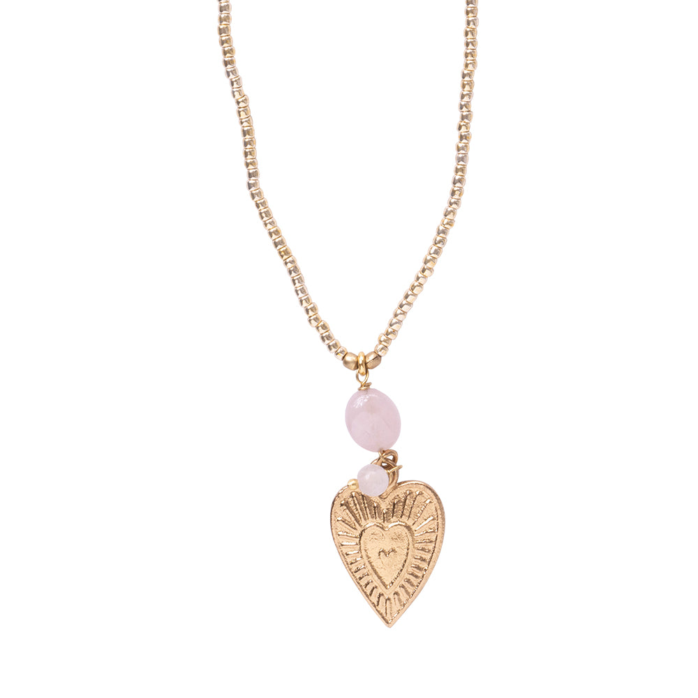 Blessing Rose Quartz Gold Colored Necklace