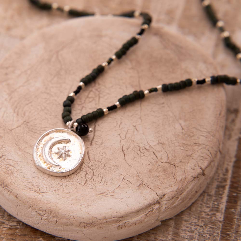 Caring Black Onyx Silver Colored Necklace