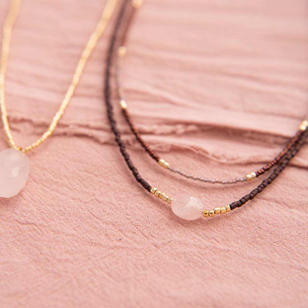 Devotion Rose Quartz Gold Colored Necklace