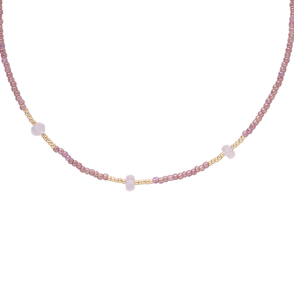 Brightly Rose Quartz Gold Colored Necklace