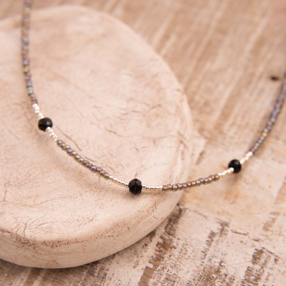 Brightly Black Onyx Silver Colored Necklace