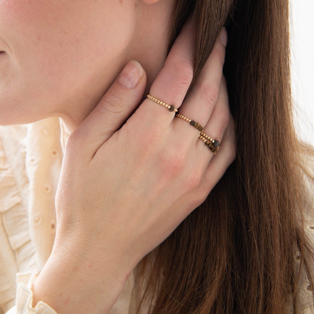 Beauty Tiger Eye Gold Colored Ring - S/M