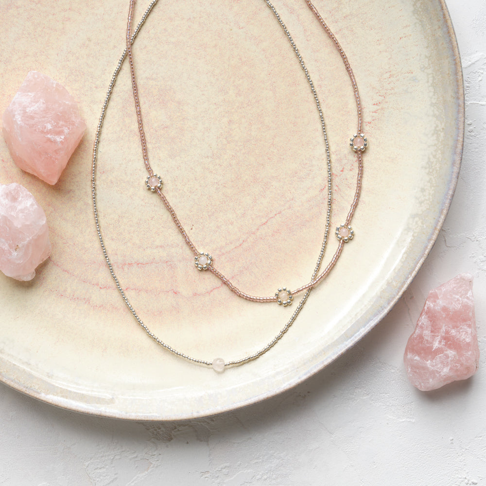 Flourish Rose Quartz Silver Colored Necklace