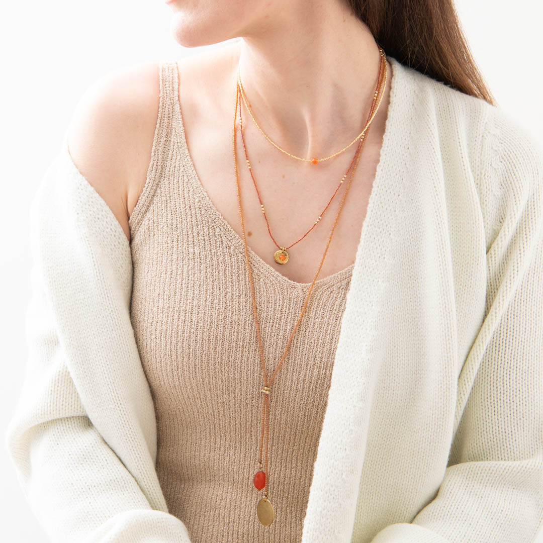 Fairy Carnelian Dandelion Gold Colored Necklace