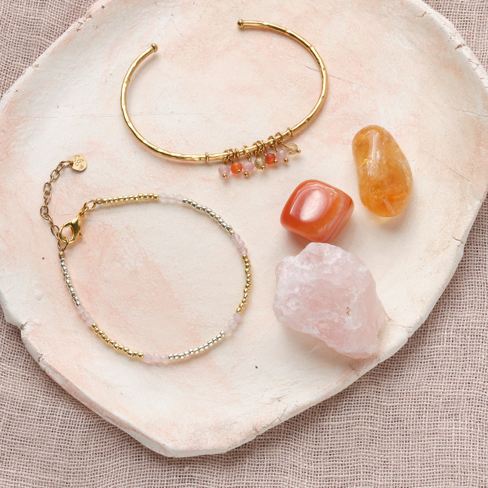 Serene Rose Quartz Gold Colored Bracelet