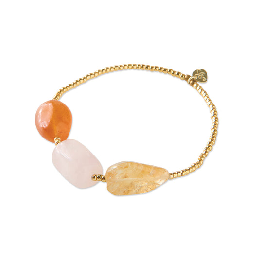 Desirable Carnelian Rose Quartz Citrine Bracelet Gold Colored