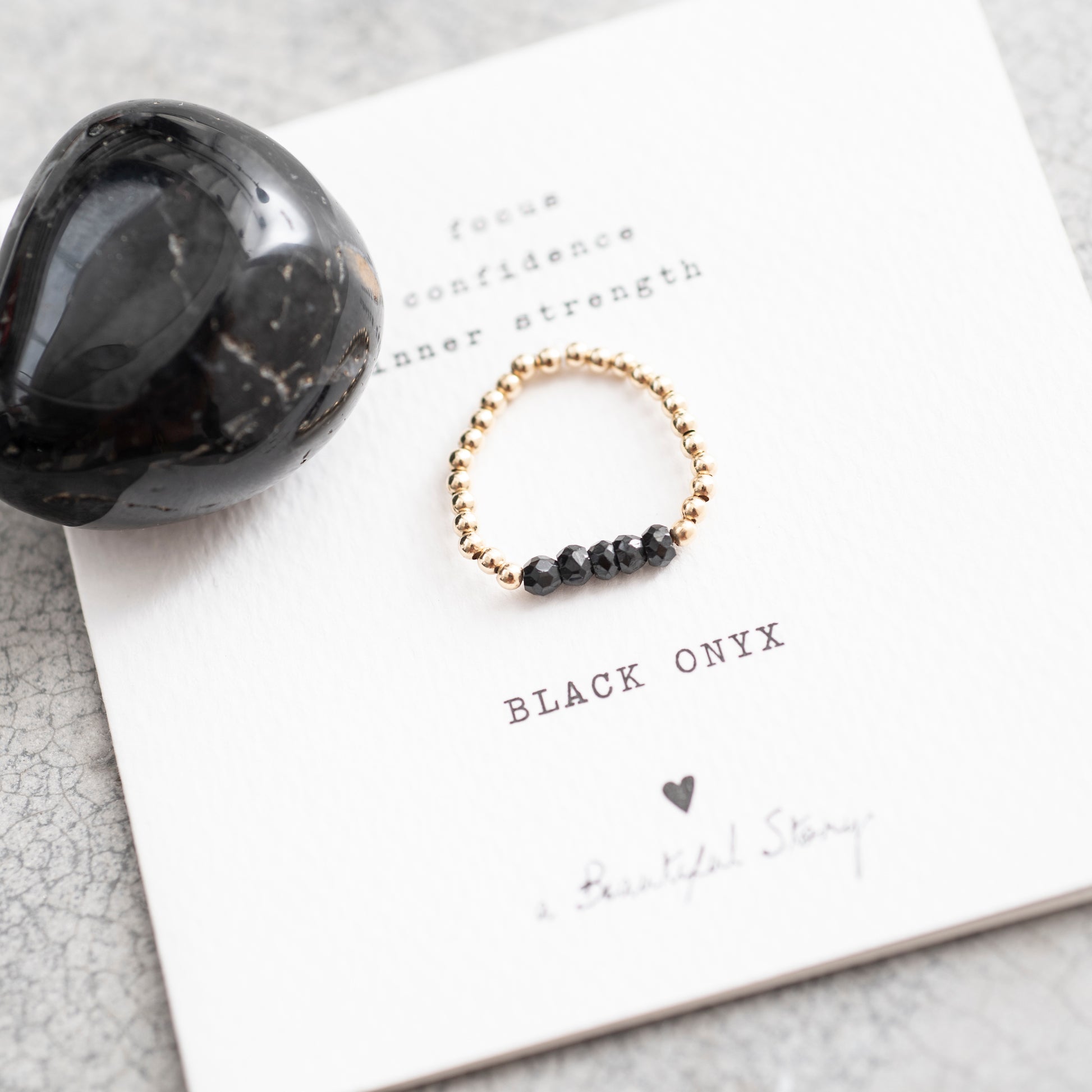 Beauty Black Onyx Gold Colored Ring - M/L