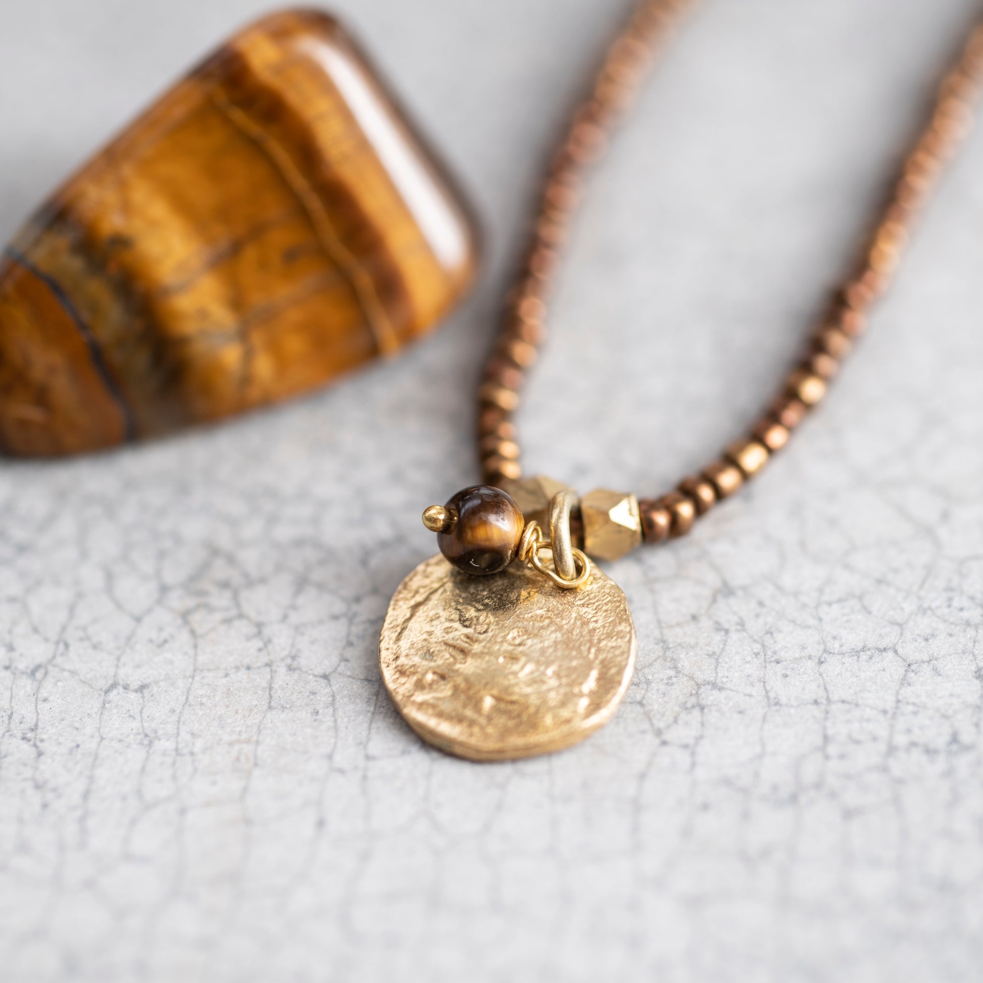 Truly Tiger Eye Tree Gold Colored Necklace