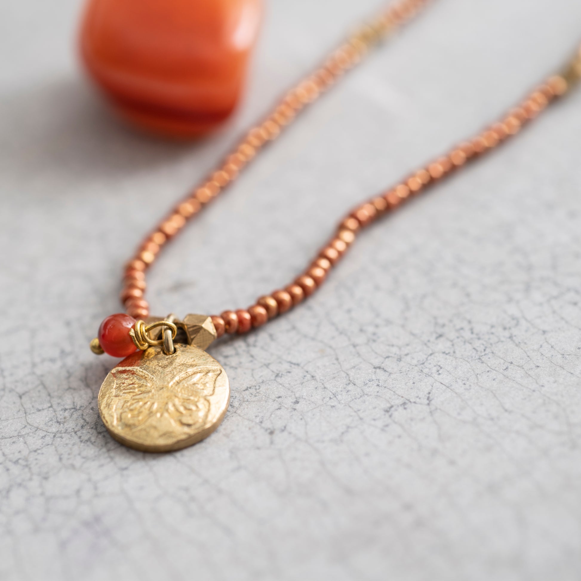 Truly Carnelian Butterfly Gold Colored Necklace