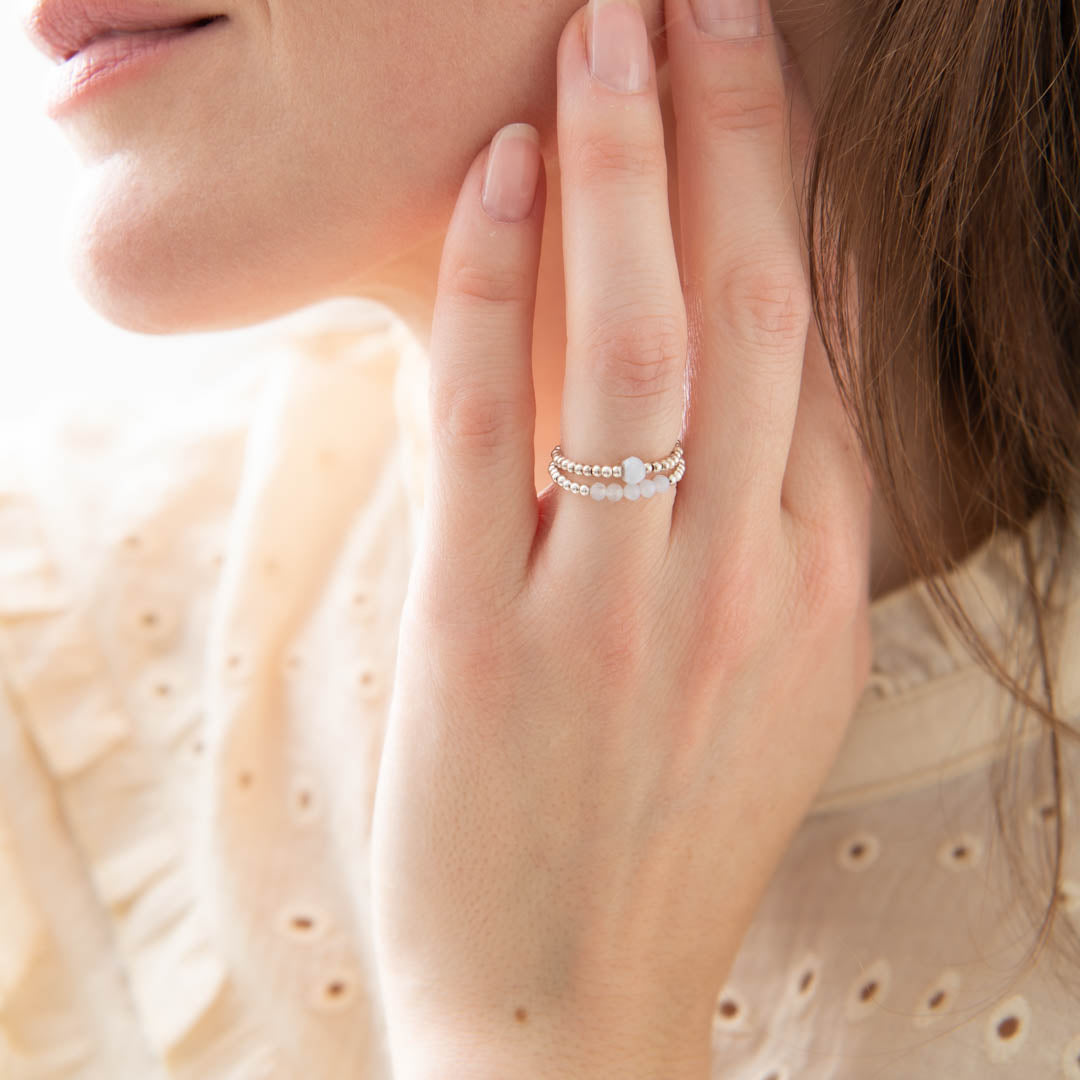 Beauty Blue Lace Agate Silver Colored Ring - M/L