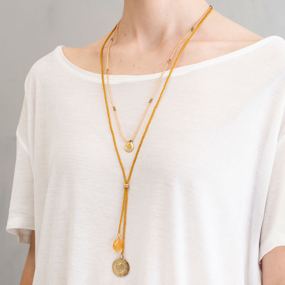 Truly Citrine Shell Gold Colored Necklace