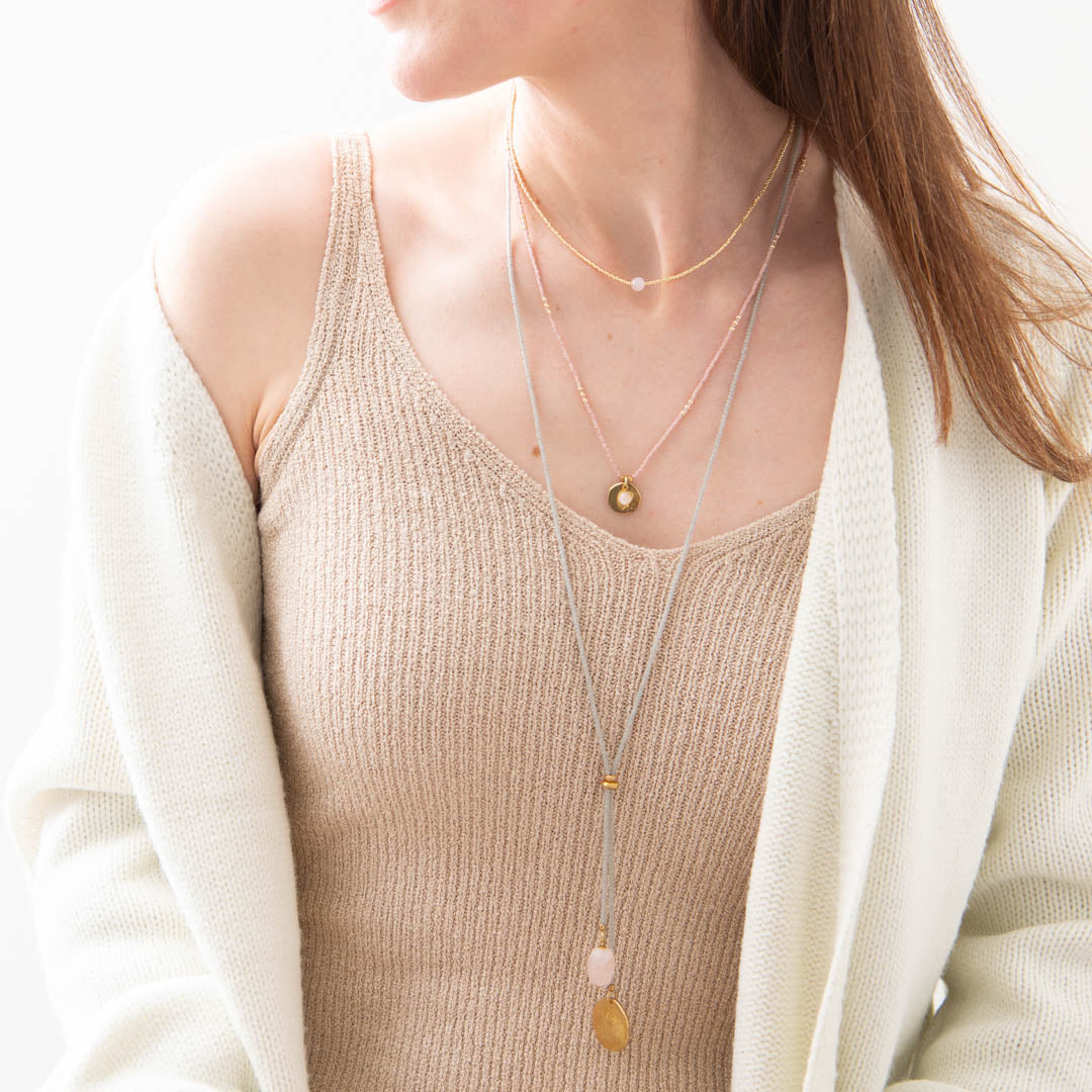 Flora Rose Quartz Gold Colored Necklace