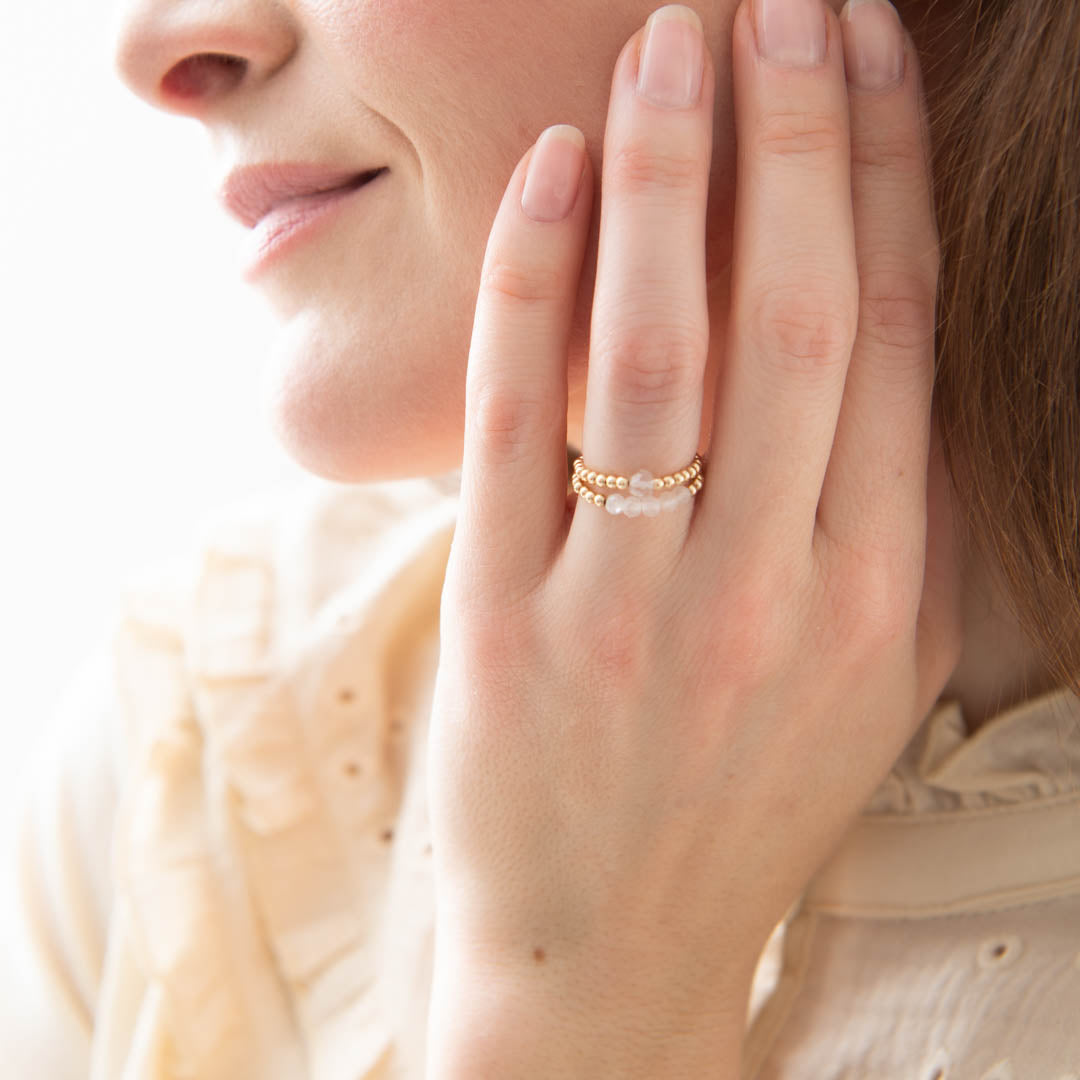 Sparkle Rose Quartz Gold Colored Ring - S/M