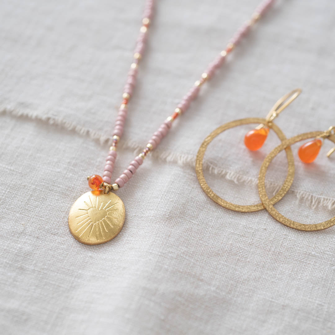 Prayer Carnelian Gold Colored Necklace