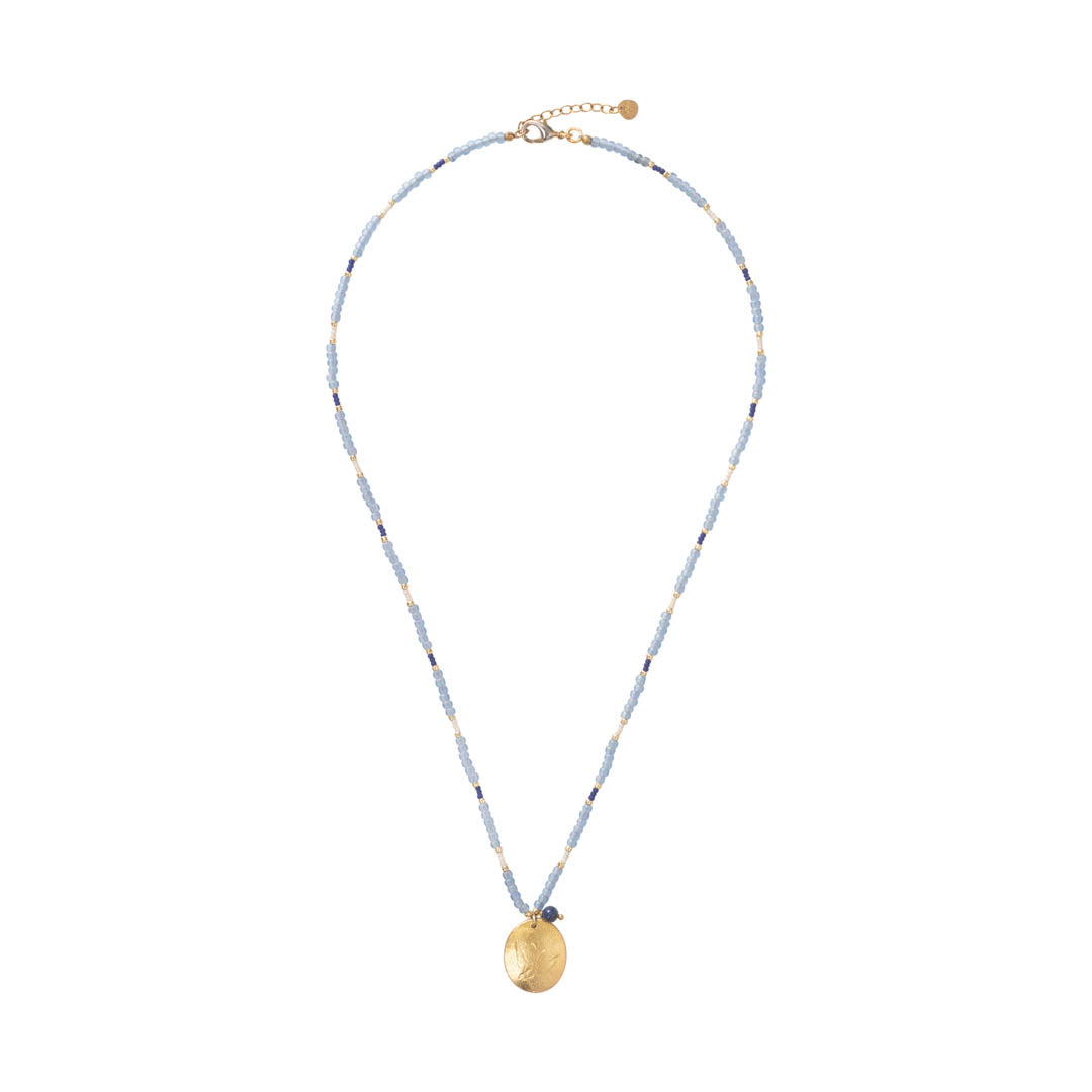 Prayer Lapis Lazuli Gold Colored Necklace