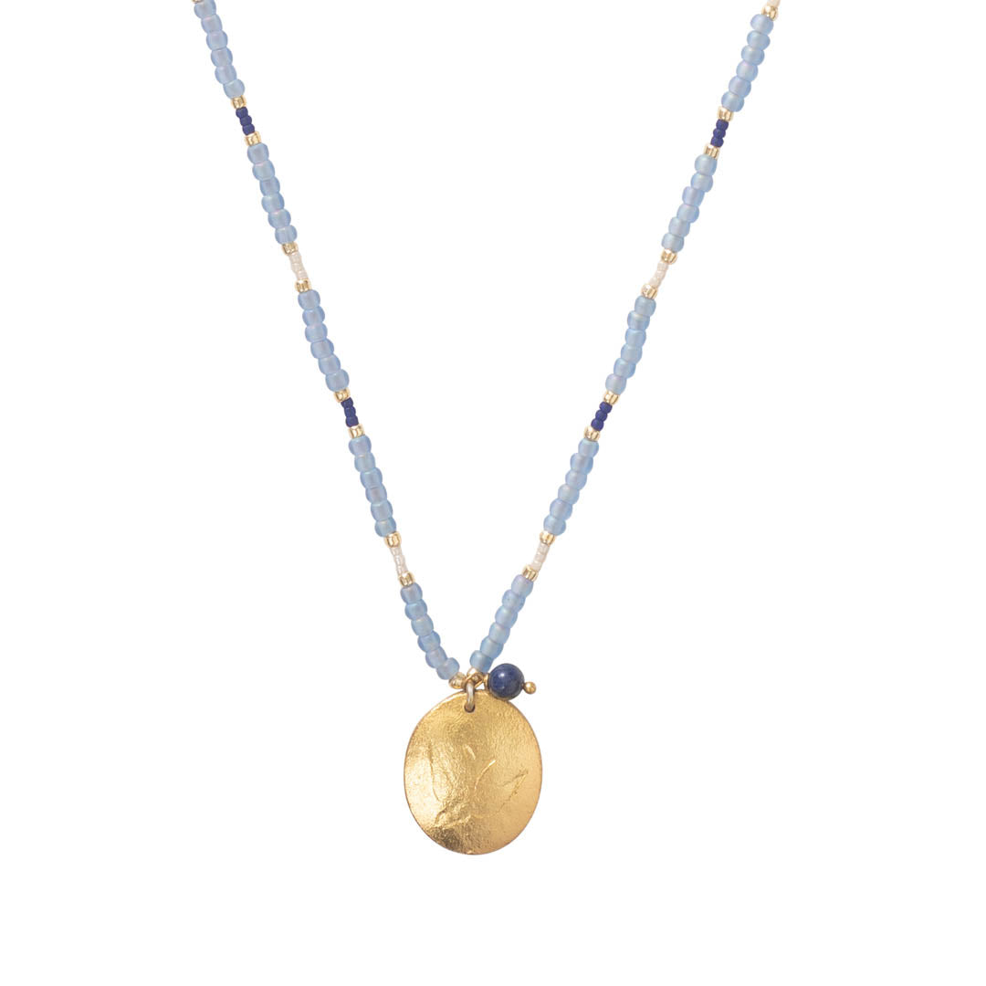 Prayer Lapis Lazuli Gold Colored Necklace