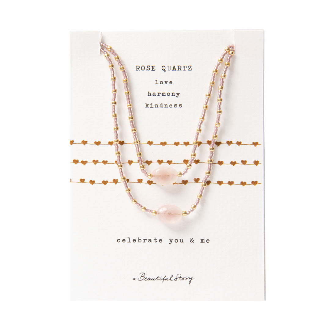 Necklace Card You & Me Rose Quartz Gold