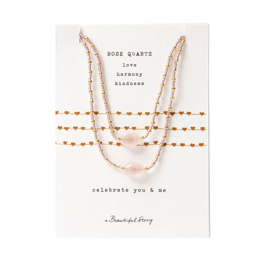 Necklace Card You & Me Rose Quartz Gold