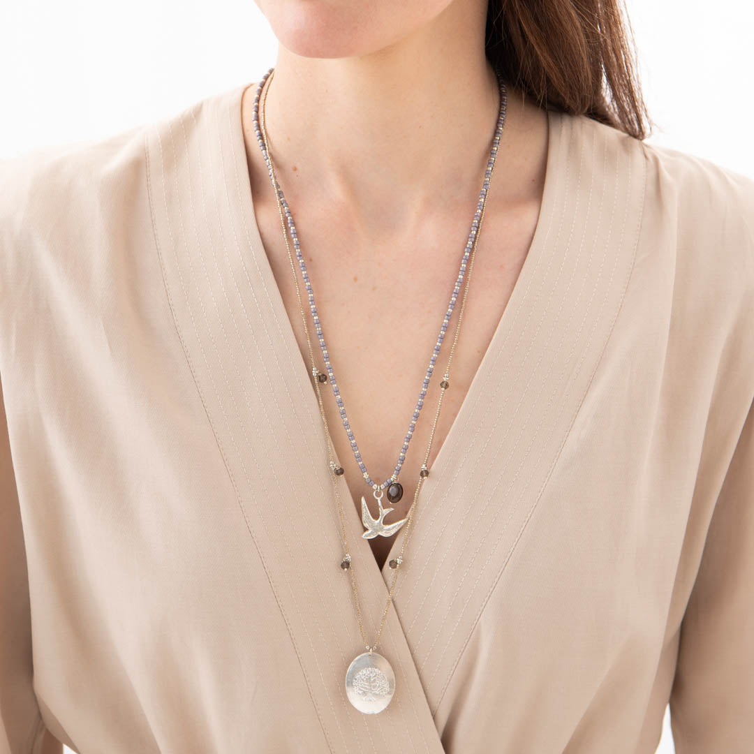 Feminine Smokey Quartz Silver Necklace