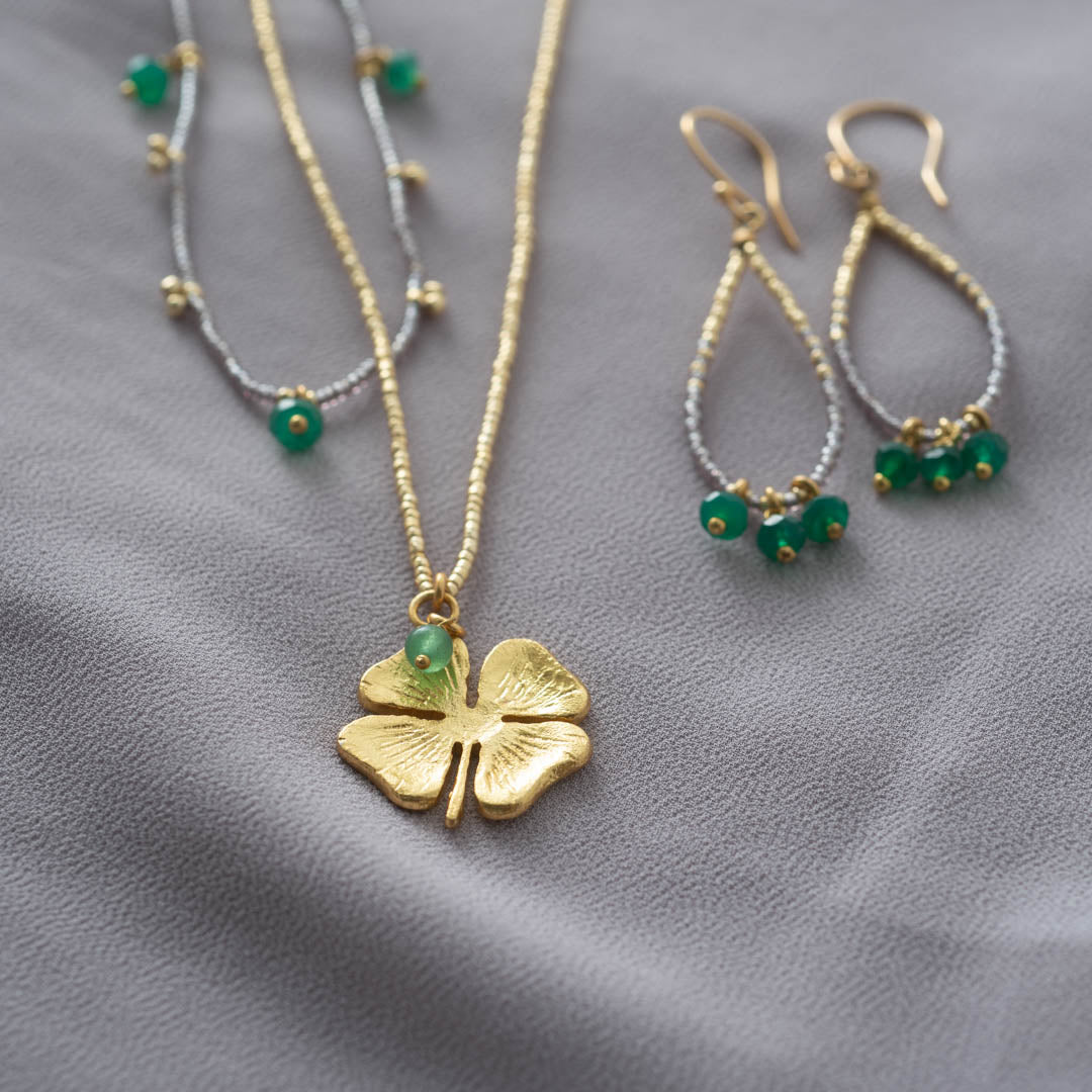 Becoming Aventurine Gold Colored Earrings