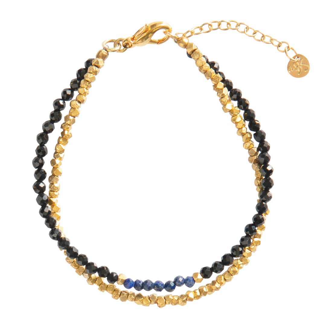 Gracious Black Onyx Lapis Lazuli Gold Bracelet