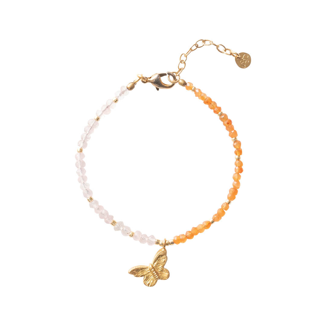 Impression Rose Quartz Carnelian Gold Colored Bracelet