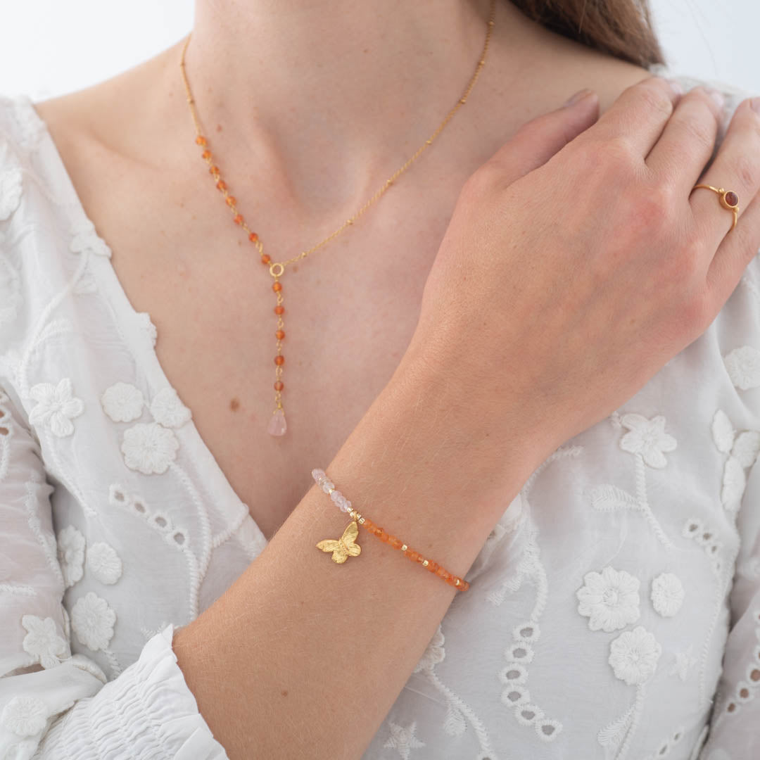 Impression Rose Quartz Carnelian Gold Colored Bracelet