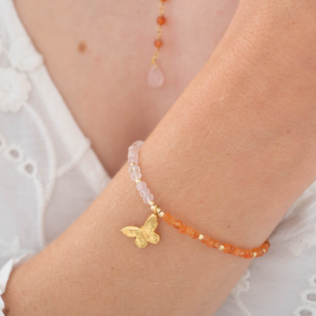 Impression Rose Quartz Carnelian Gold Colored Bracelet