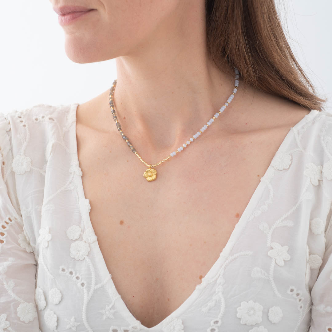 Ambition Labradorite Blue Lace Agate Gold Colored Necklace