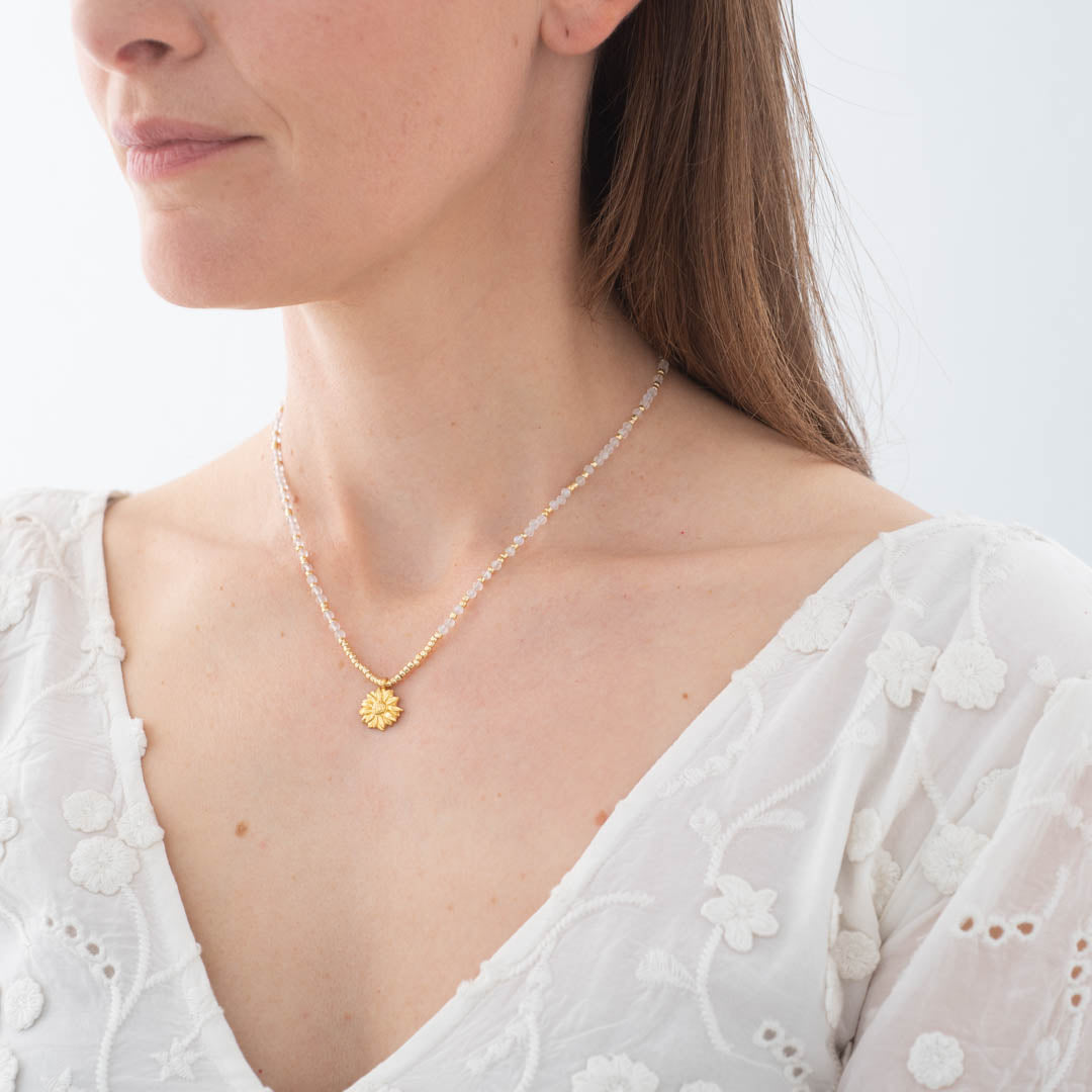 Ambition Rose Quartz Moonstone Gold Colored Necklace