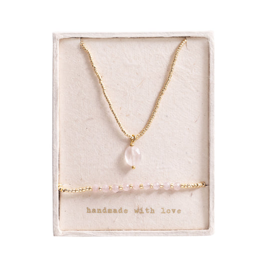 Gift Set Love Rose Quartz Gold Colored