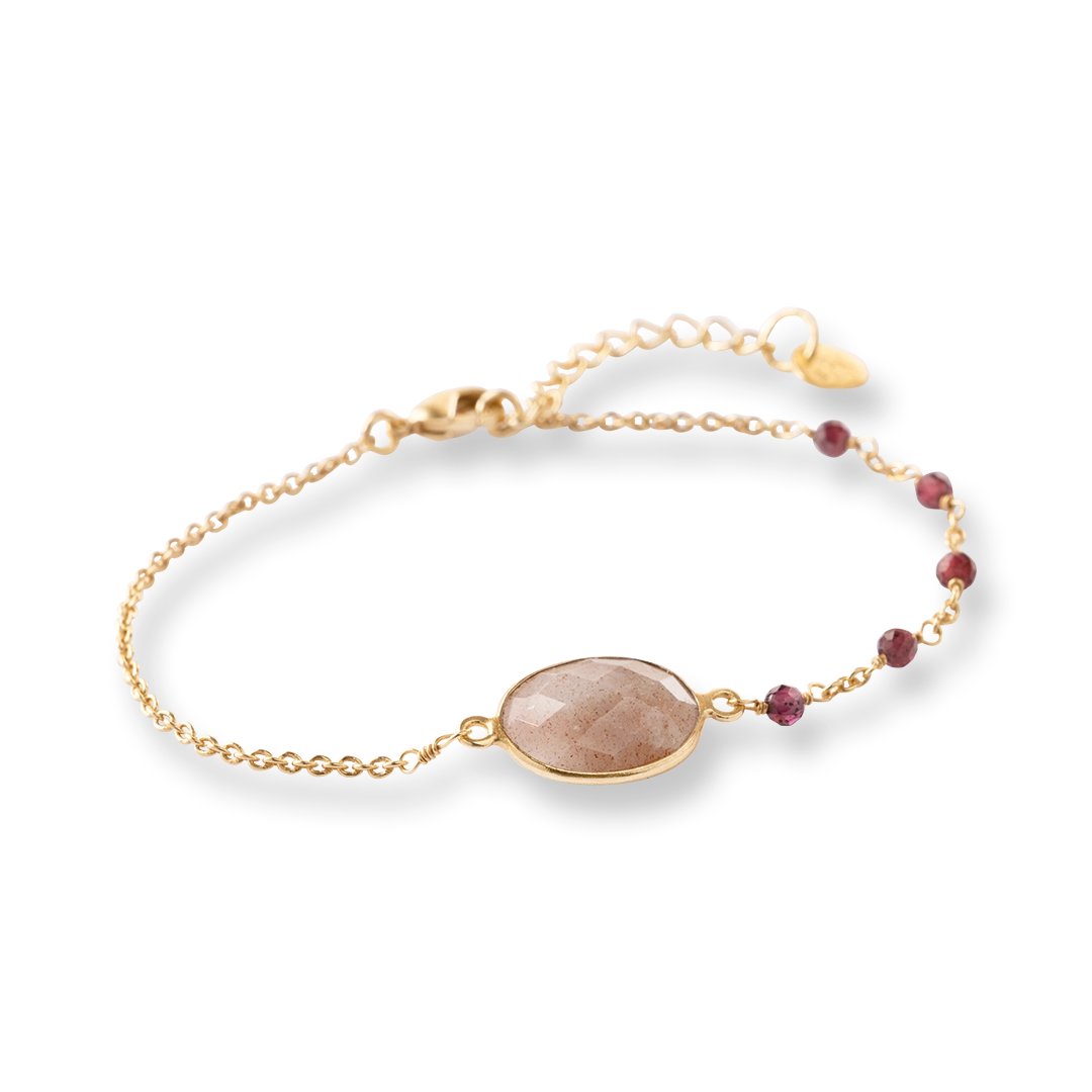 Promising Peach Moonstone Garnet Bracelet Gold Plated