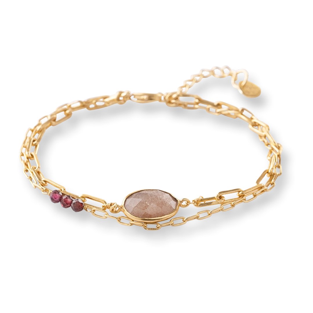 Affinity Peach Moonstone Garnet Bracelet Gold Plated