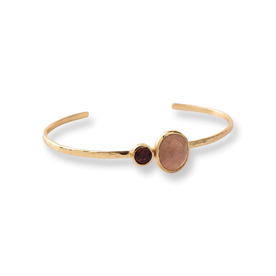 Memorable Peach Moonstone Garnet Bracelet Gold Plated