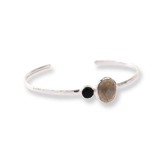 Memorable Labradorite Black Onyx Bracelet Silver Plated