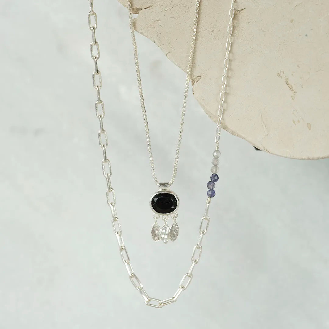 Authentic Black Onyx Necklace Silver Plated