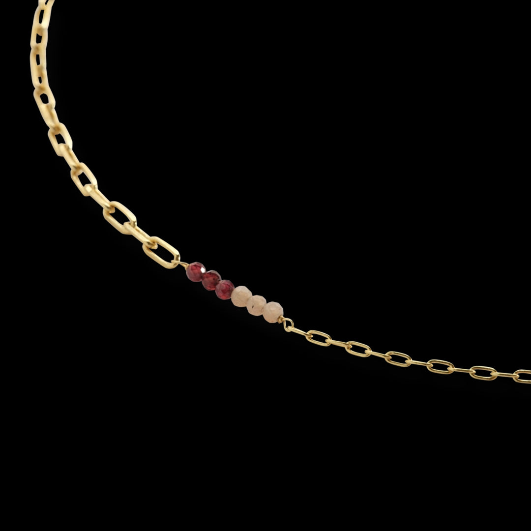 Encourage Peach Moonstone Garnet Necklace Gold Plated