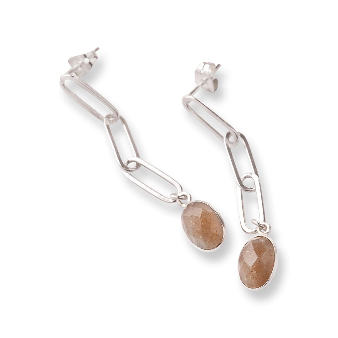 Motivation Peach Moonstone Earrings Silver Plated