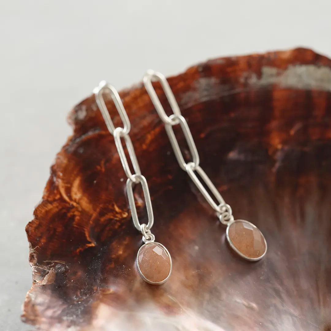 Motivation Peach Moonstone Earrings Silver Plated