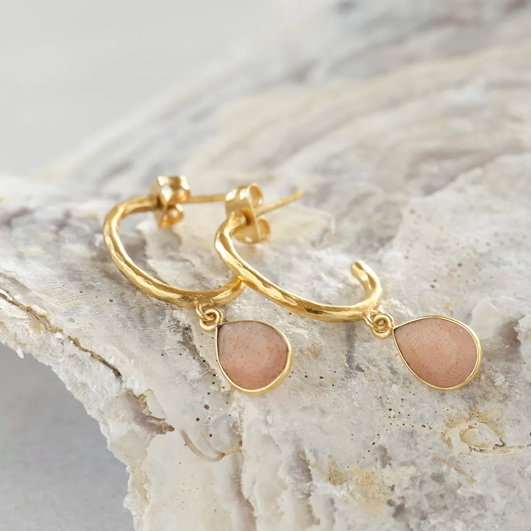 Admiring Peach Moonstone Earrings Gold Plated