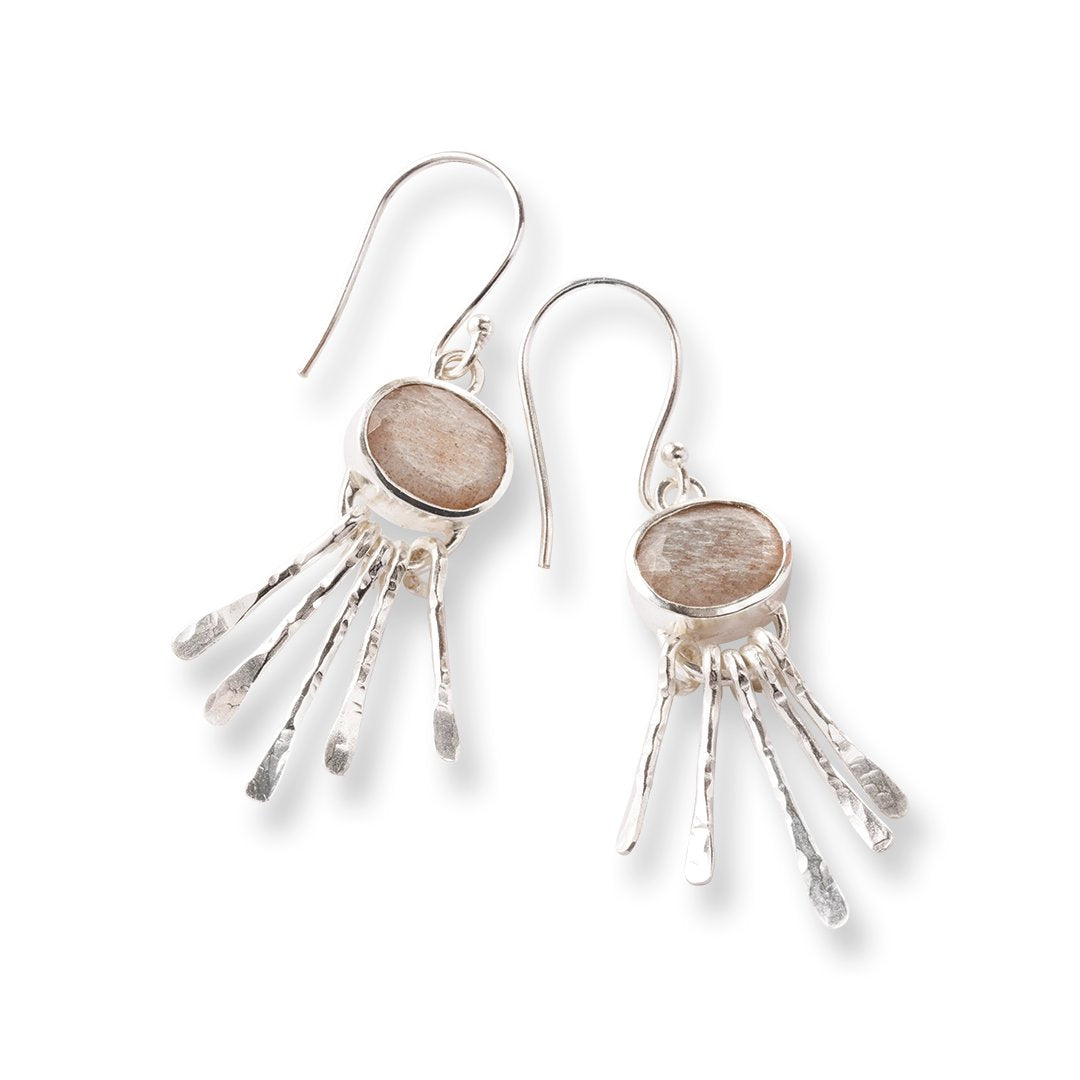 Praising Peach Moonstone Earrings Silver Plated