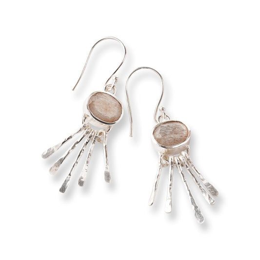 Praising Peach Moonstone Earrings Silver Plated