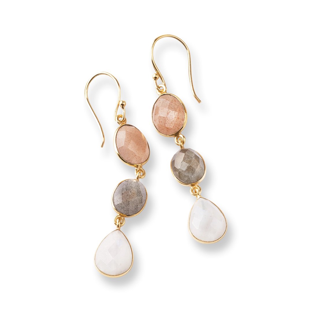 Granted Peach Moonstone Labradorite Moonstone Earrings Gold Plated