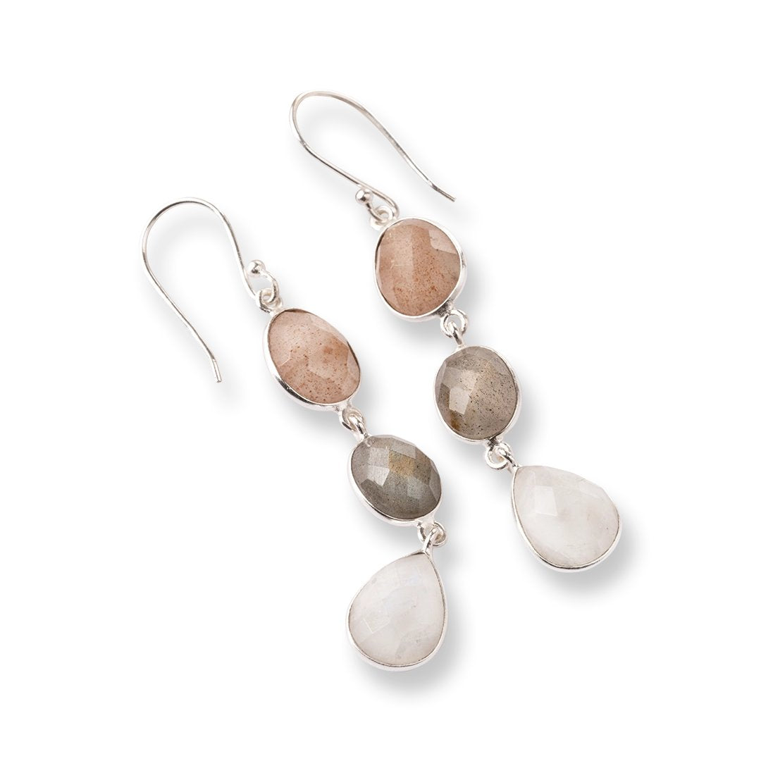 Granted Peach Moonstone Labradorite Moonstone Earrings Silver Plated