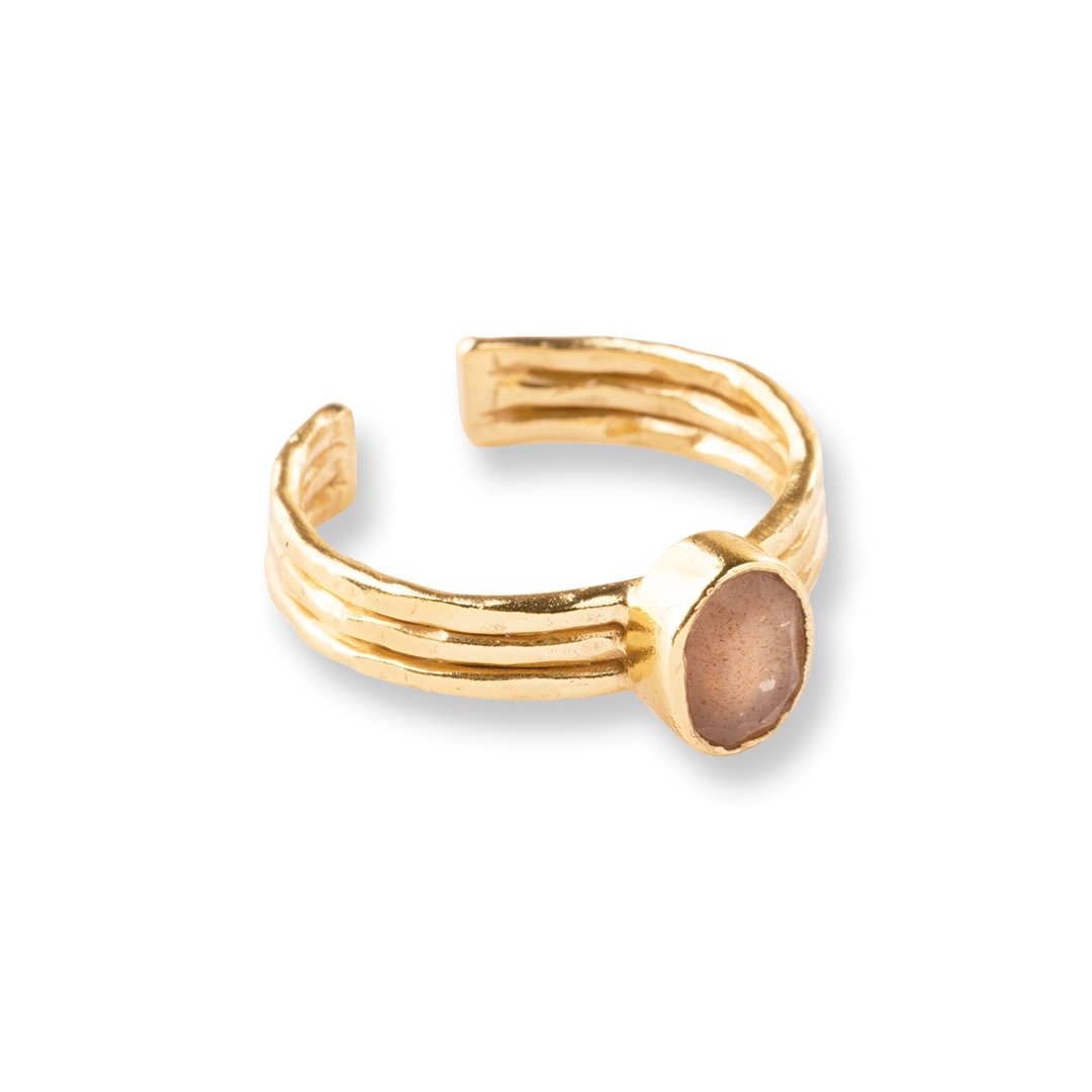 Attentive Peach Moonstone Ring Gold Plated