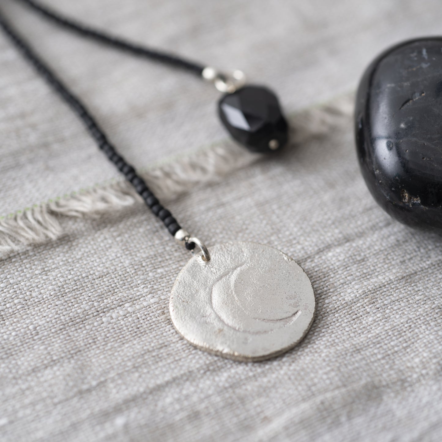 Fairy Black Onyx Moon Silver Colored Necklace